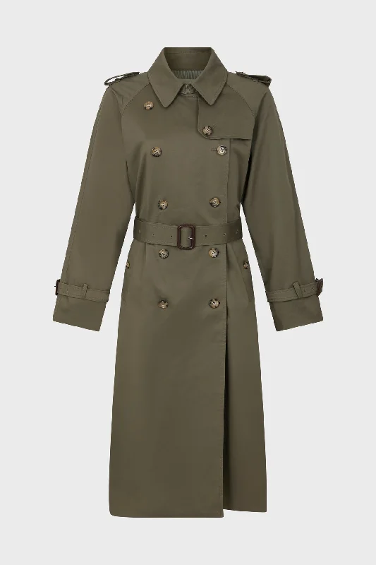 Trench Coat Serge Dae02a301 Khaki-Green Chic Loose Fit Trench
