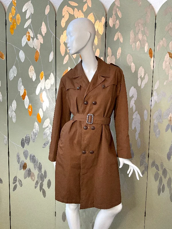 Vintage 1970s Brown Trench Mac Coat, Large Casual Button Trench Coat