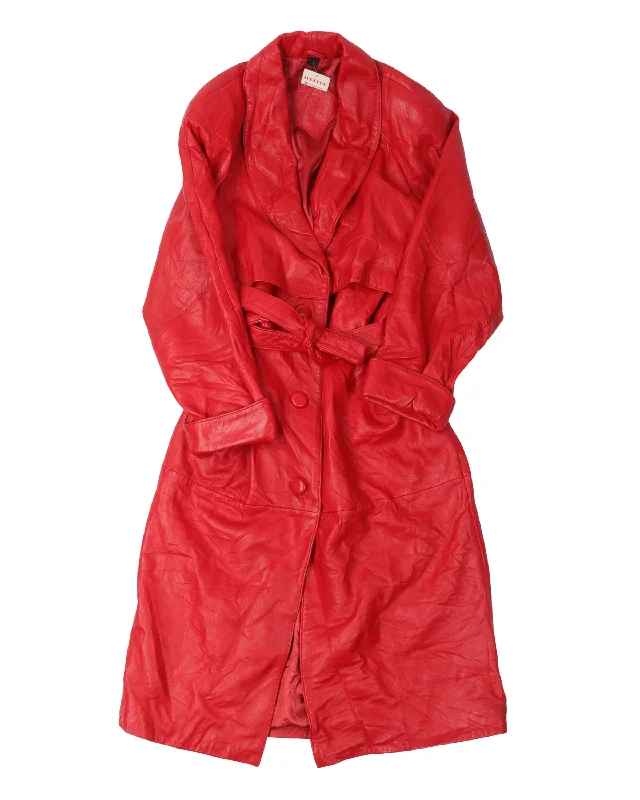 Belted Leather Trench Coat Comfortable Wool Trench Jacket
