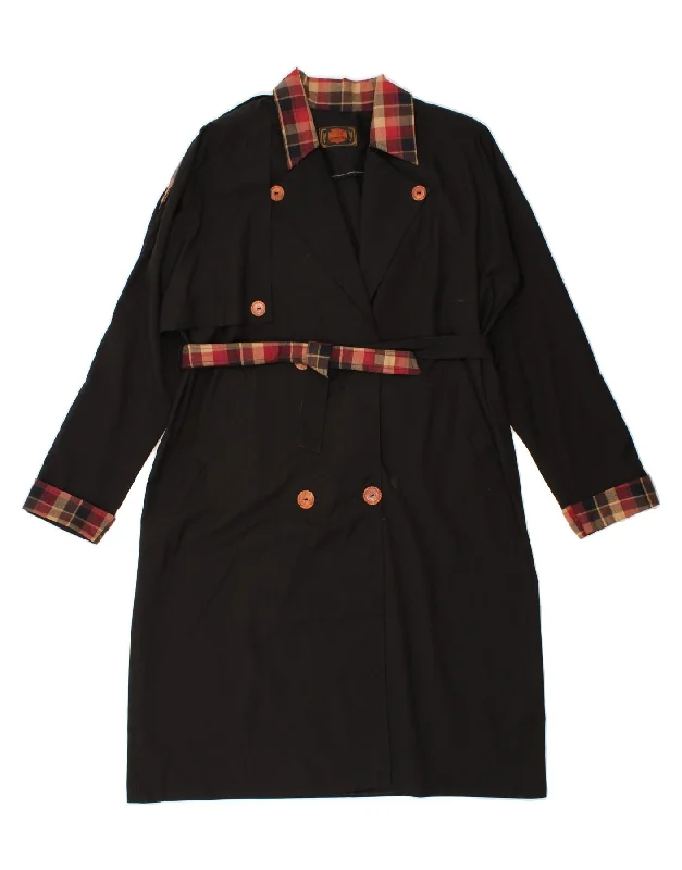 VINTAGE Womens Trench Coat UK 18 XL Black Fashionable Wide-Leg Trench