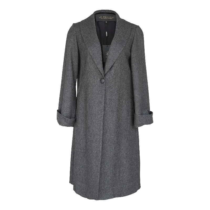 Worsted Flannel Long Trench Coat - Gray Chic Lightweight Trench Coat
