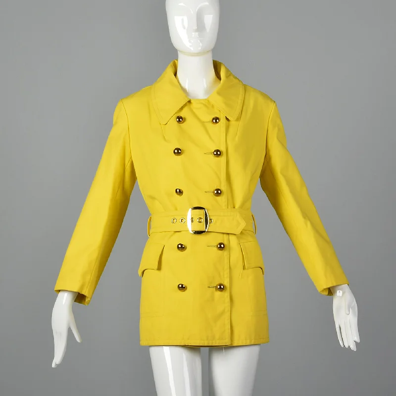 1960s Anne Klein Mod Yellow Trench Coat Stylish Faux-Fur Trench Coat