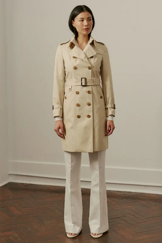 Abbey (Mid) Trench Coat - Sand Cotton Gabardine Fashionable Double-Breasted Wool Trench Abbey (Mid) Trench Coat - Sand Cotton Gabardine Fashionable Double-Breasted Wool Trench