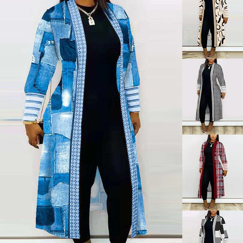 Women Long Sleeve Stitching Loose Commuter Trench Coat Stylish Long Trench Coat