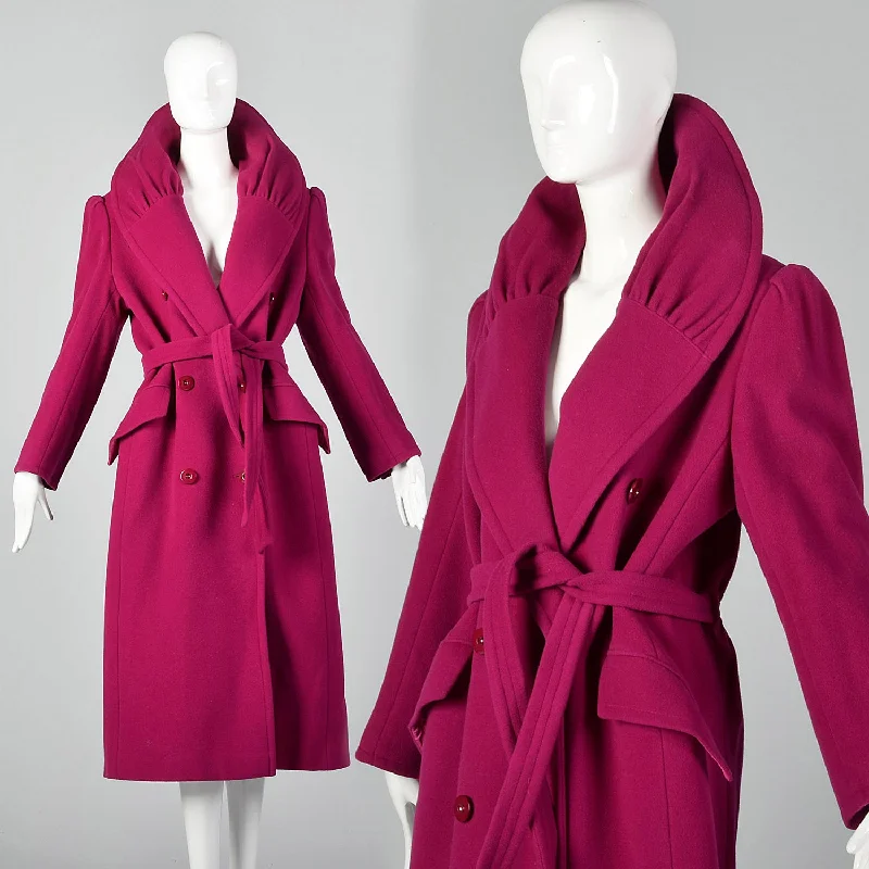 Medium 1980s Dramatic Pink Trench Coat Fashionable Cropped Trench Coat