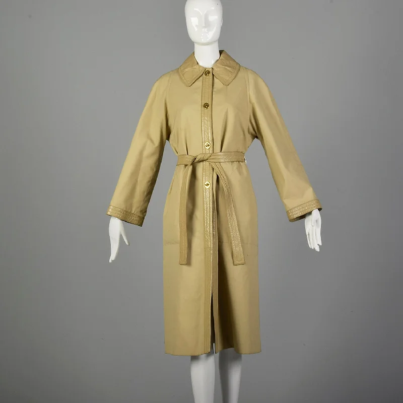 Medium Bonnie Cashin 1970s Tan Trench Coat Elegant Black Wool Trench