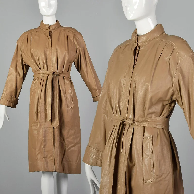 Medium Fendi 1980s Leather Trench Coat Warm Plaid Trench Jacket