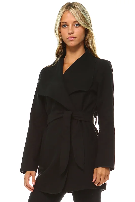 Tailored Style Tie Waist Trench Coat Sophisticated Long Trench Jacket