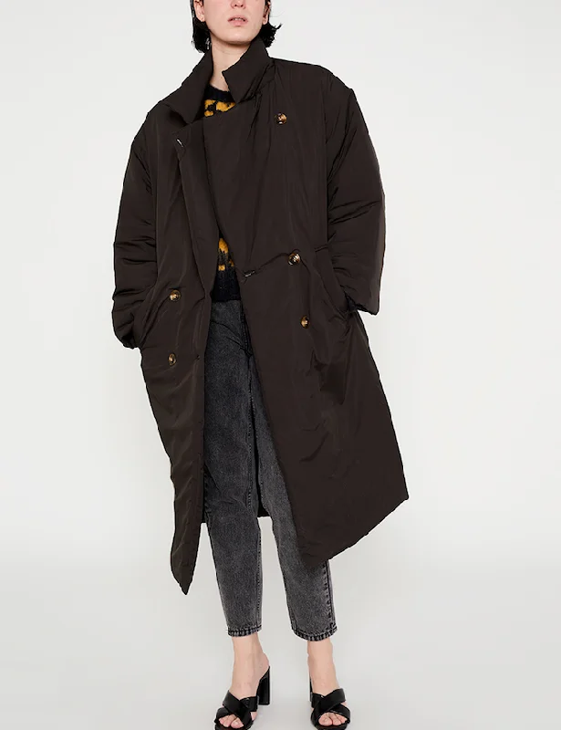 Puffer Trench Coat - Black Cozy Wool Trench Jacket