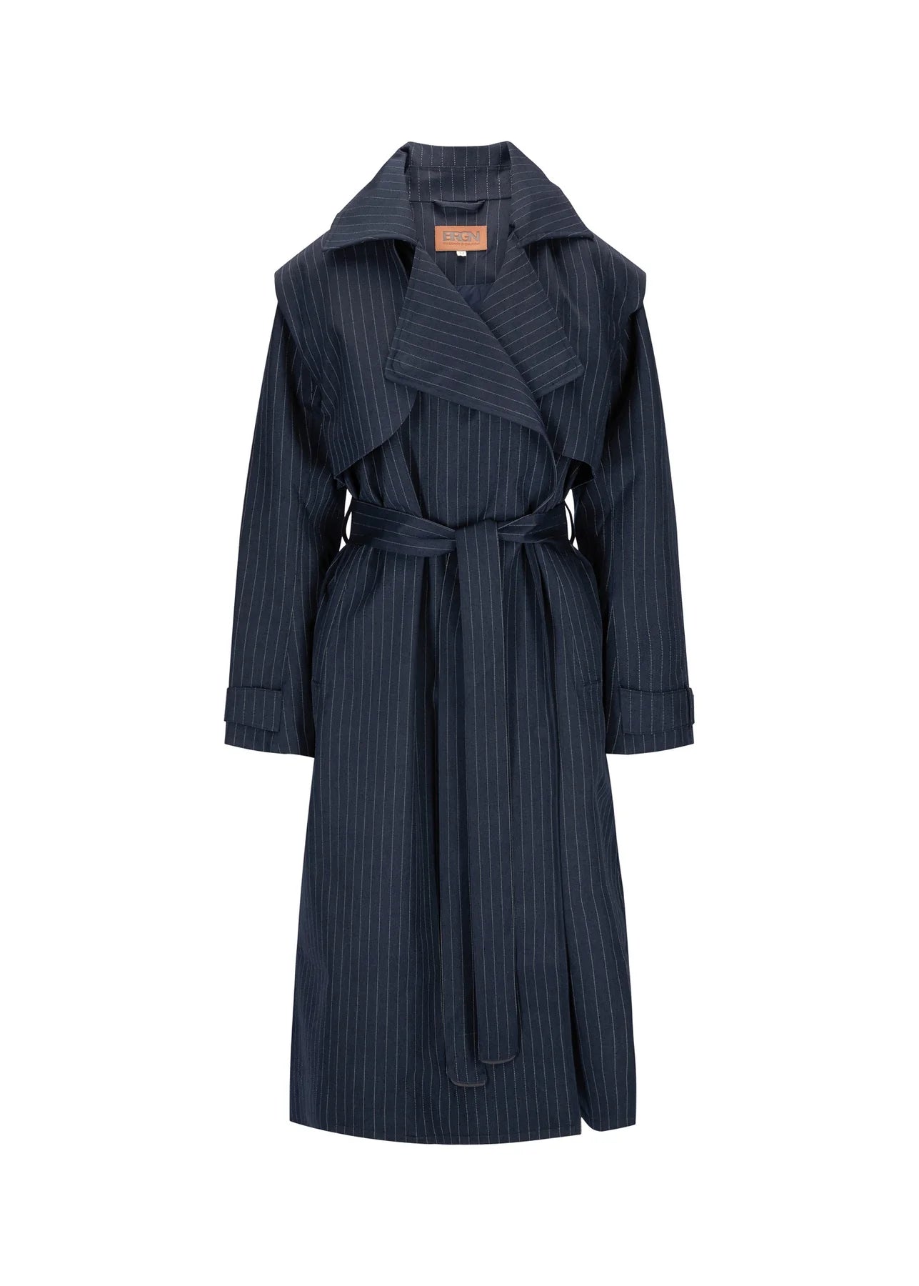 Regndrape Dark Navy Pinstripe Waterproof Trench Coat Elegant Layered Trench Coat