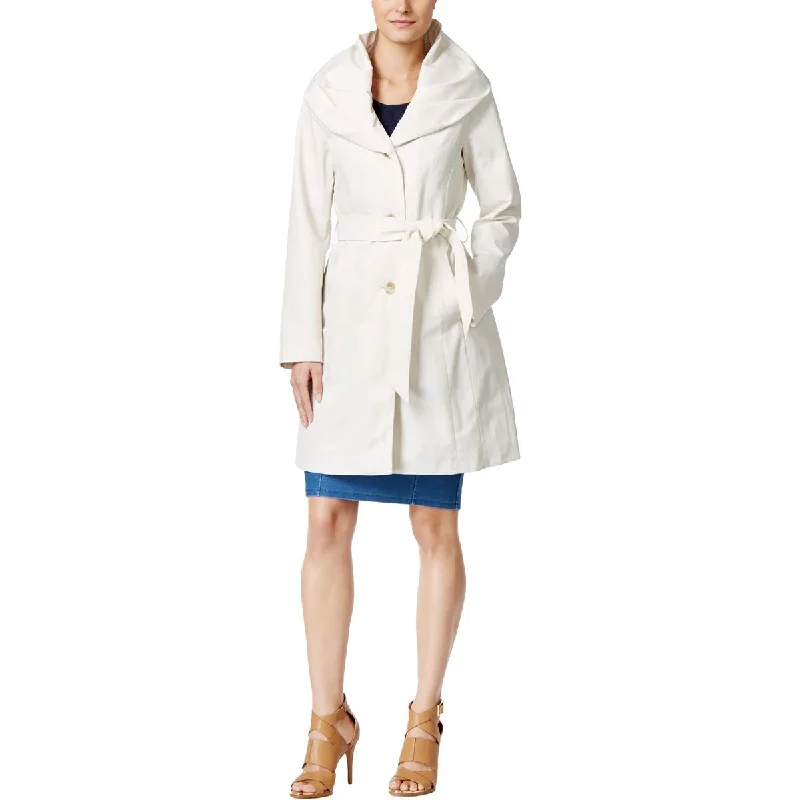 T Tahari Womens Callie Belted Hooded Trench Coat Classic Wool Trench Jacket