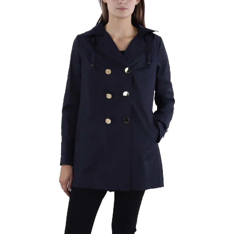 Tahari Womens Cotton Blend Double Brested Trench Coat Chic Loose Fit Trench