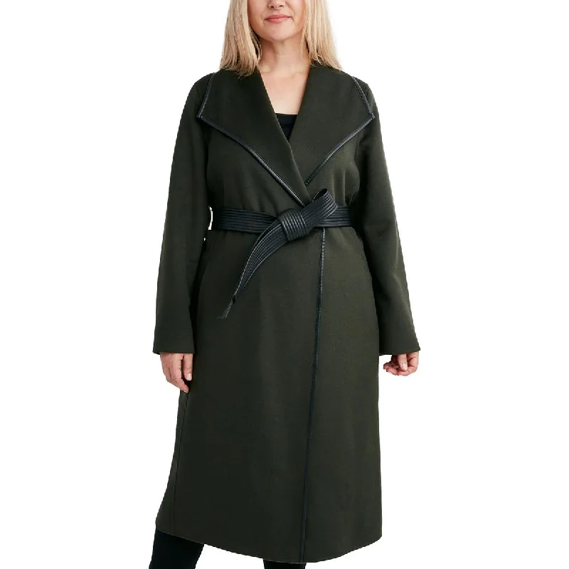 Tahari Womens Plus Wool Blend Long Trench Coat Elegant Button-Up Trench Coat