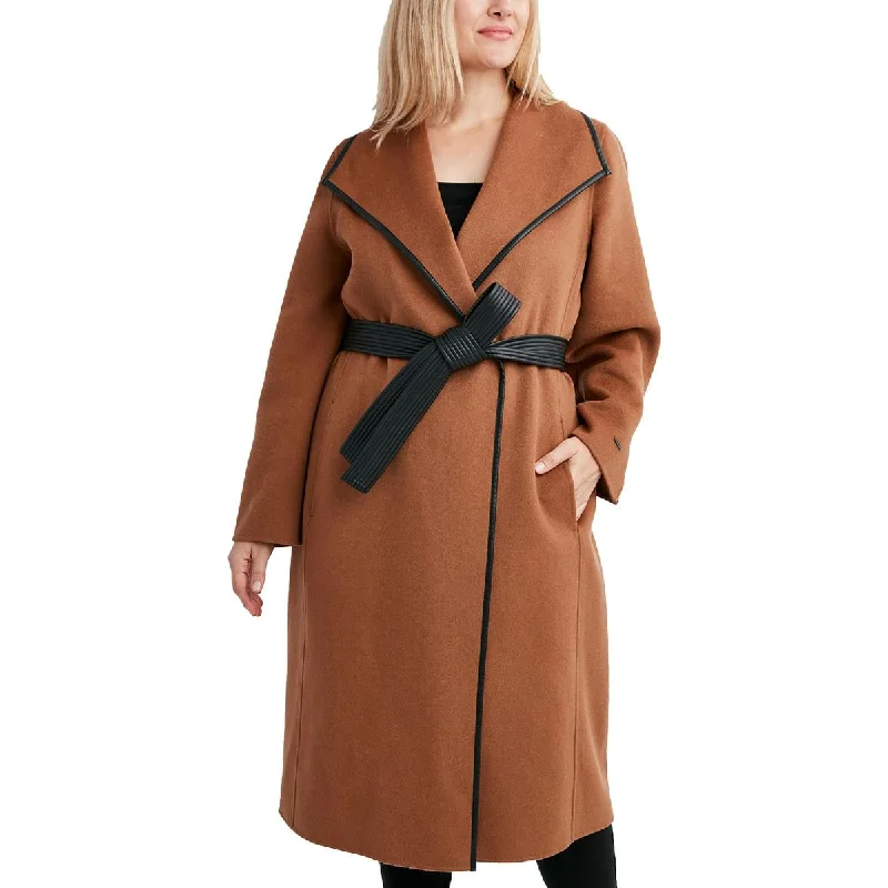 Tahari Womens Plus Wool Blend Long Trench Coat Stylish Full-Length Trench Coat