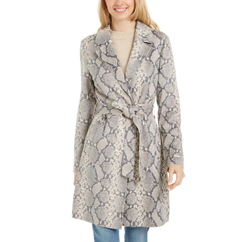 Tahari Womens Snake Print Long Trench Coat Chic Wool Blend Trench