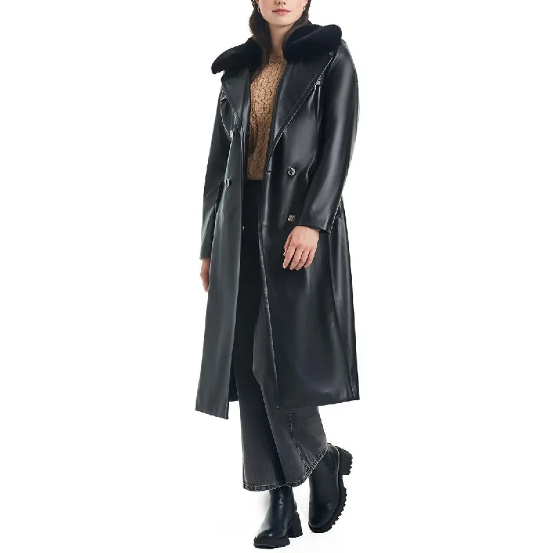 Vince Camuto Womens Faux Leather Long Trench Coat Elegant Trench Coat for Fall