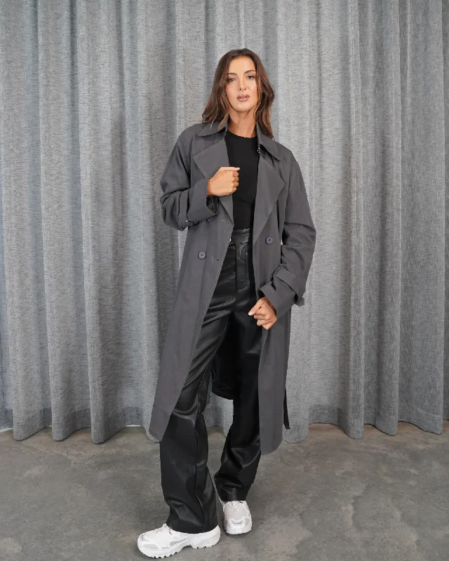 Womens Grey Trench Coat Elegant Trench Coat with Pockets