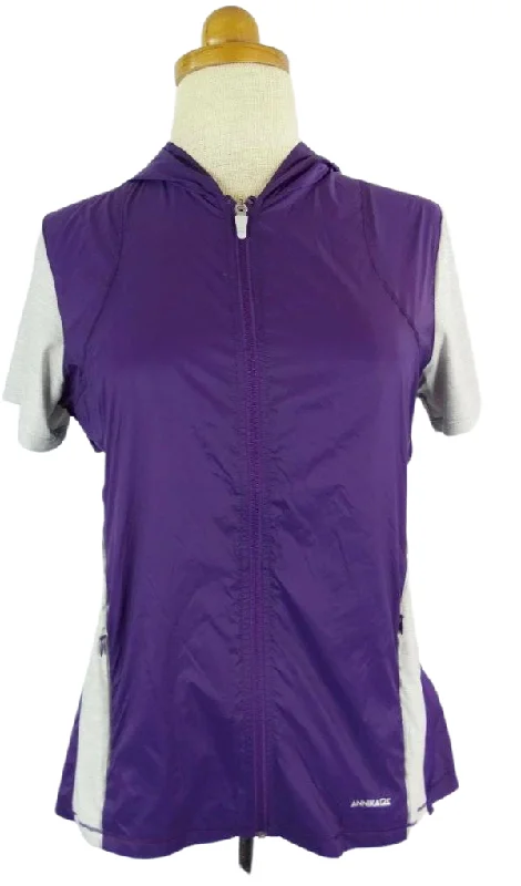 Annika by Cutter & Buck Women's Purple Short Sleeve Hooded Windbreaker Size M MSP$118 Hoodie with Illustration Artistic Creative Annika by Cutter & Buck Women's Purple Short Sleeve Hooded Windbreaker Size M MSP$118 Hoodie with Illustration Artistic Creative
