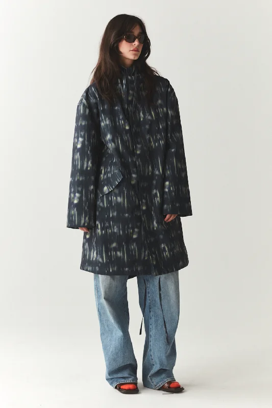 HOODED PARKA FISHTALE PRINT SS'24 NAVY Hoodie with Metallic Shiny Futuristic