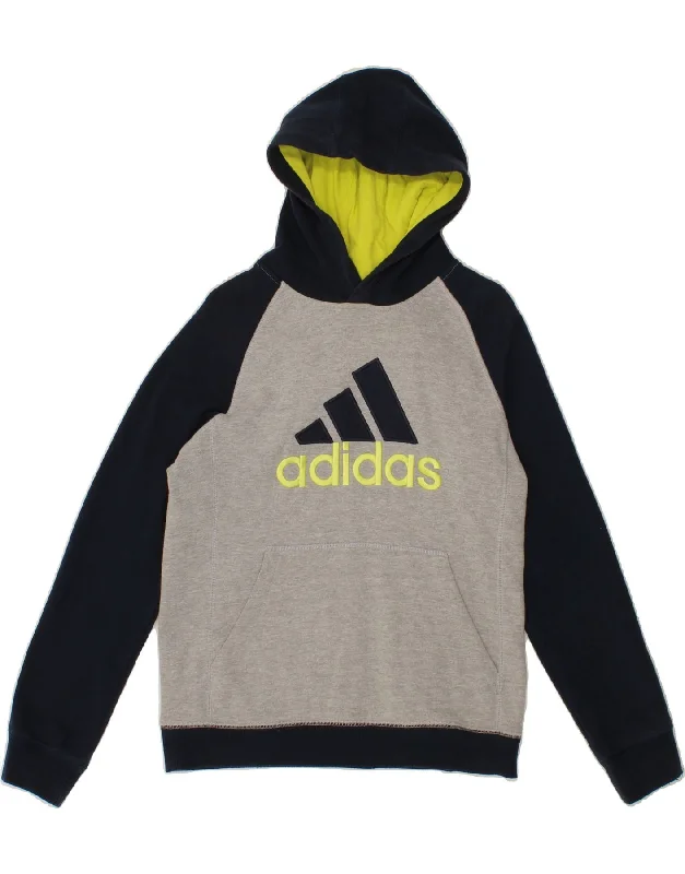 ADIDAS Womens Graphic Hoodie Jumper UK 16 Large Grey Colourblock Cotton Hoodie with Illustration Artistic Creative ADIDAS Womens Graphic Hoodie Jumper UK 16 Large Grey Colourblock Cotton Hoodie with Illustration Artistic Creative