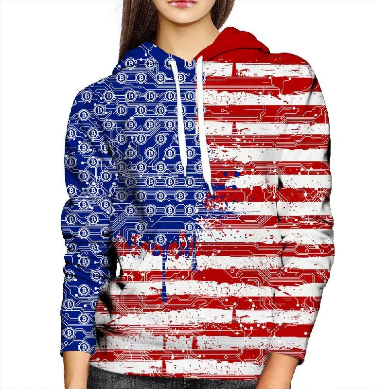 American Bitcoin Womens Hoodie Hoodie with Frayed Bohemian Relaxed