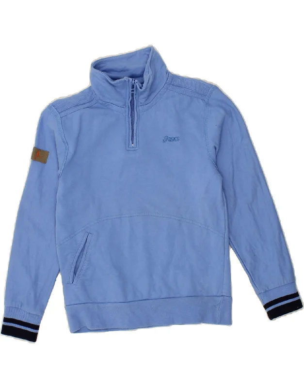 ASICS Girls Zip Neck Sweatshirt Jumper 9-10 Years Blue Hoodie with Thumb Holes Functional Cozy ASICS Girls Zip Neck Sweatshirt Jumper 9-10 Years Blue Hoodie with Thumb Holes Functional Cozy