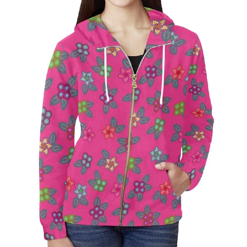 Berry Flowers Full Zip Hoodie for Women Hoodie with Elastic Waist Stretchable Comfortable Berry Flowers Full Zip Hoodie for Women Hoodie with Elastic Waist Stretchable Comfortable