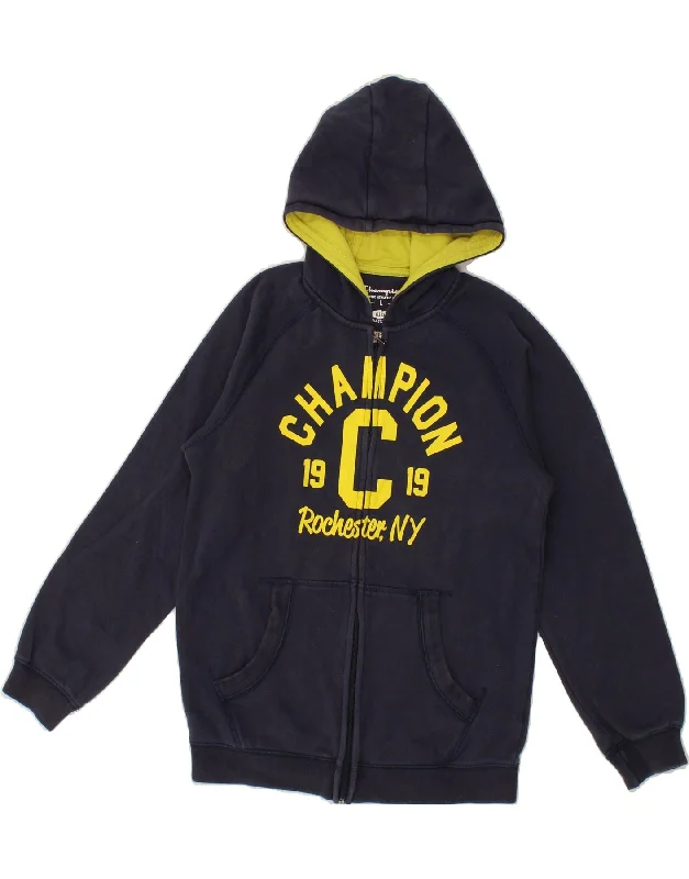 CHAMPION Boys Graphic Zip Hoodie Sweater 11-12 Years Large Navy Blue Hoodie with Slim Fit Tailored Modern CHAMPION Boys Graphic Zip Hoodie Sweater 11-12 Years Large Navy Blue Hoodie with Slim Fit Tailored Modern