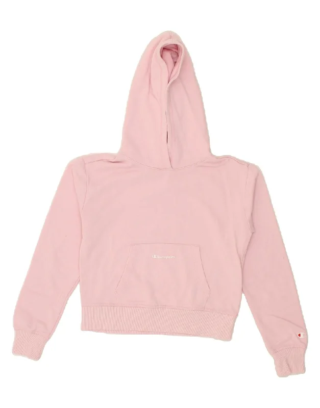 CHAMPION Girls Crop Hoodie Jumper 11-12 Years Large Pink Cotton Hoodie with Elastic Cuffs Stretchable Comfortable CHAMPION Girls Crop Hoodie Jumper 11-12 Years Large Pink Cotton Hoodie with Elastic Cuffs Stretchable Comfortable