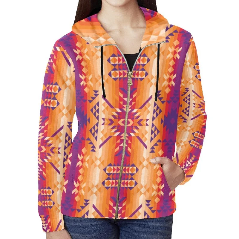Desert Geo Full Zip Hoodie for Women Hoodie with Patch Decorative Personalized