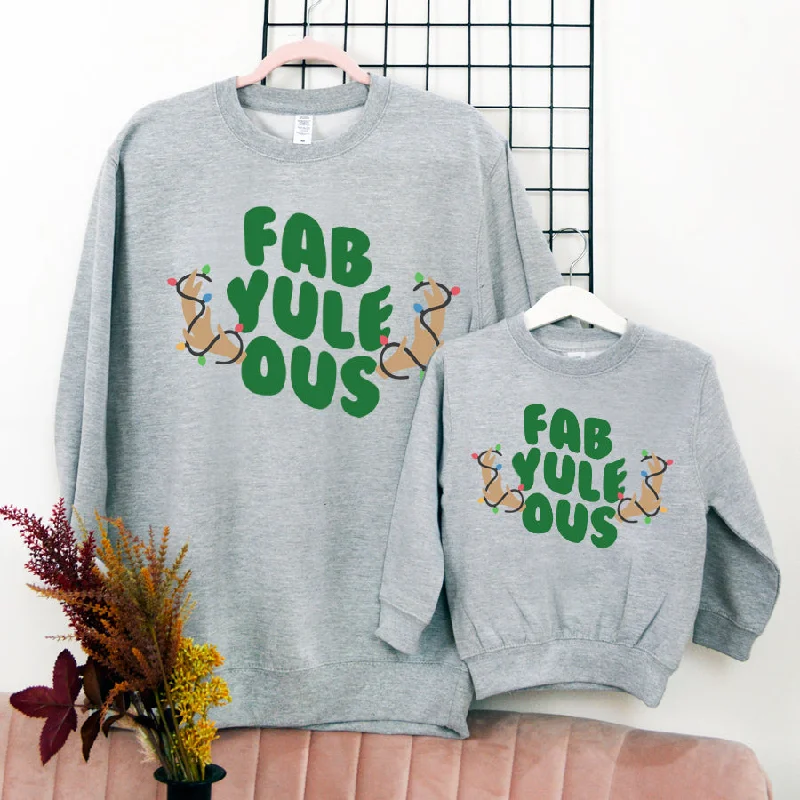 Fab Yule Ous Reindeer Christmas Matching Grey Sweatshirts Hoodie with Hem Patch Decorative Personalized Fab Yule Ous Reindeer Christmas Matching Grey Sweatshirts Hoodie with Hem Patch Decorative Personalized