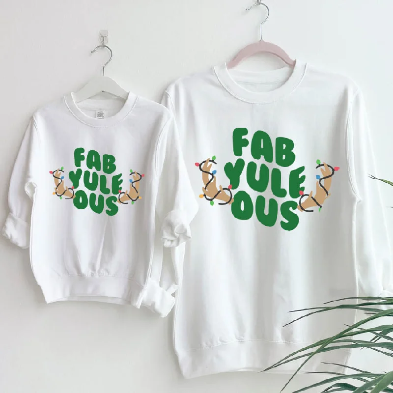 Fab Yule Ous Reindeer Christmas Matching White Sweatshirts Hoodie with Hem Raw Edge Edgy Unfinished Fab Yule Ous Reindeer Christmas Matching White Sweatshirts Hoodie with Hem Raw Edge Edgy Unfinished