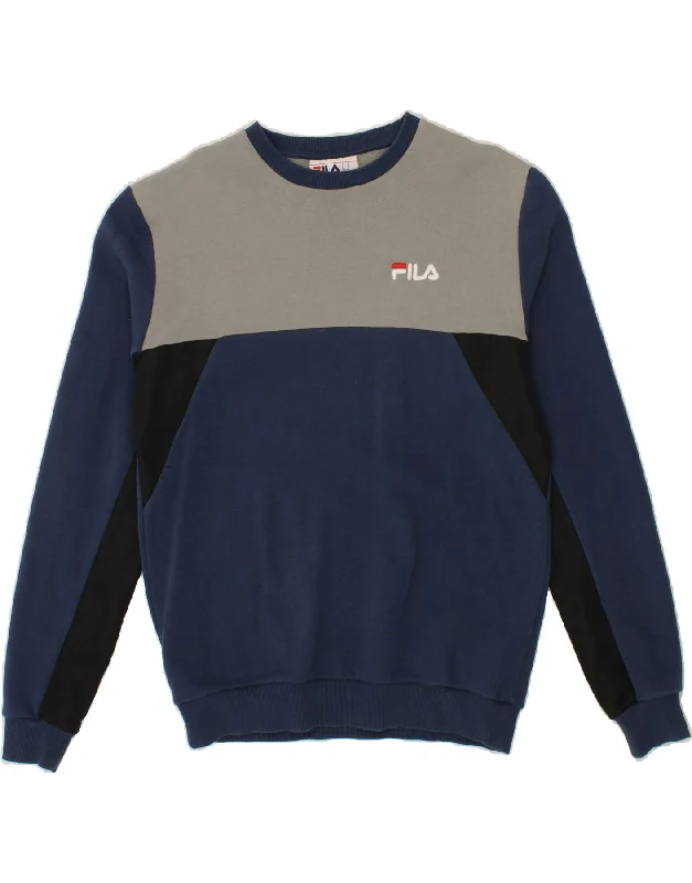 FILA Mens Sweatshirt Jumper Medium Blue Colourblock Cotton Hoodie with Reflective Safety Nightwear FILA Mens Sweatshirt Jumper Medium Blue Colourblock Cotton Hoodie with Reflective Safety Nightwear
