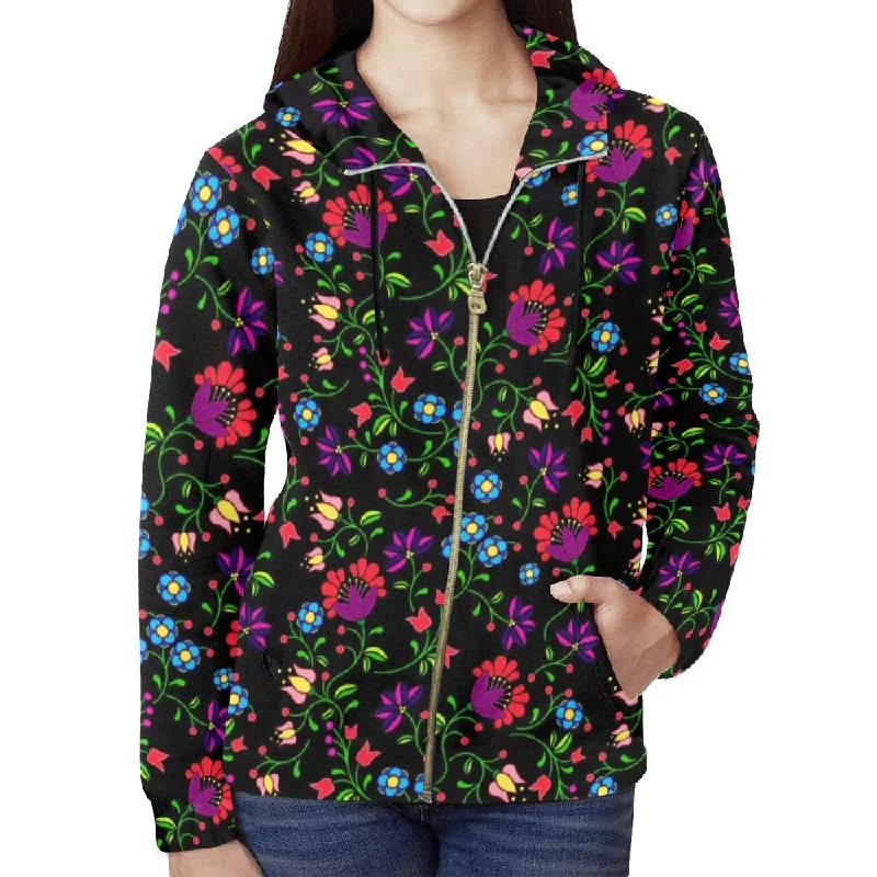 Fleur Indigine Full Zip Hoodie for Women Hoodie with Mock Neck Collared Structured