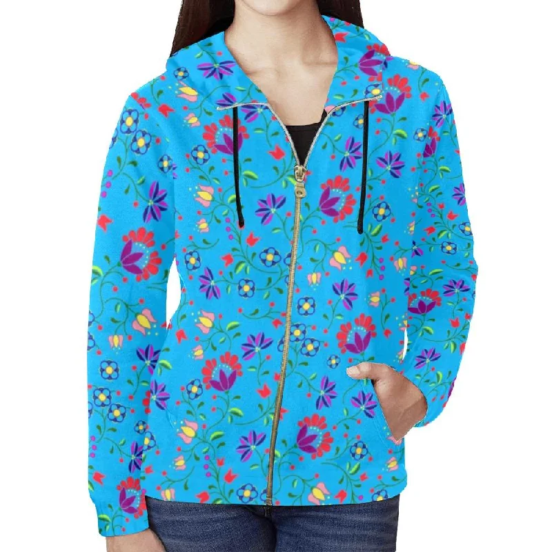 Fleur Indigine Ciel Full Zip Hoodie for Women Hoodie with Side Slits Relaxed Casual