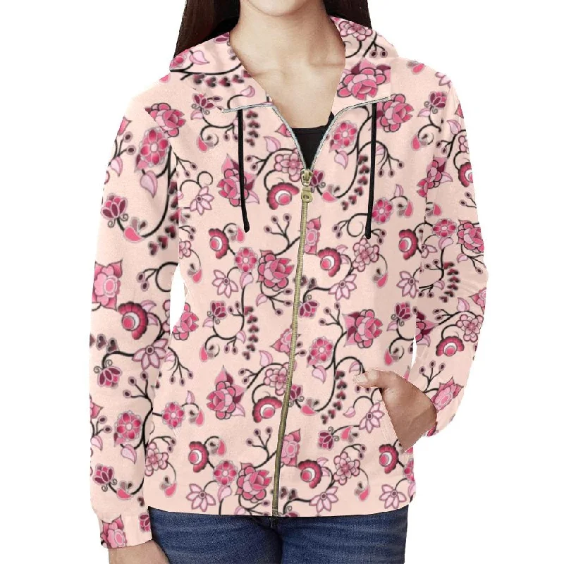 Floral Amour Full Zip Hoodie for Women Hoodie with Hem Applique Textured Unique