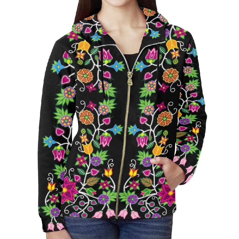 Floral Beadwork Full Zip Hoodie for Women Hoodie with Rhinestones Sparkly Elegant