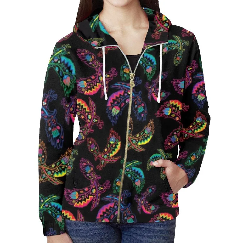 Neon Floral Eagles Full Zip Hoodie for Women Hoodie with Embroidery Detailed Premium Neon Floral Eagles Full Zip Hoodie for Women Hoodie with Embroidery Detailed Premium