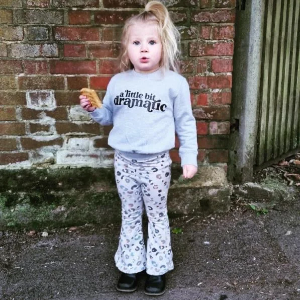 Little Bit Dramatic Kids Grey Sweatshirt Hoodie with Rhinestones Sparkly Elegant