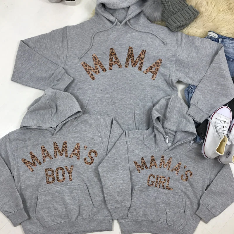 Mama & Mama's Girl & Boy Matching Leopard Heather Grey Hoodies (MRK X) Hoodie with Monochrome Minimalist Simple Mama & Mama's Girl & Boy Matching Leopard Heather Grey Hoodies (MRK X) Hoodie with Monochrome Minimalist Simple