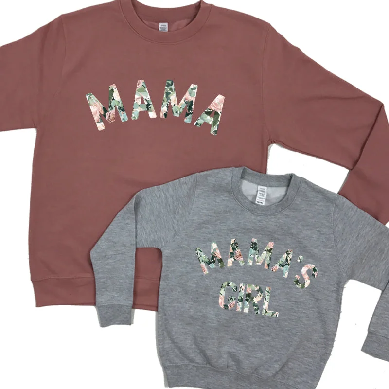 Mama & Mama's Girl Floral Matching Sweatshirts Hoodie with Mock Neck Collared Structured Mama & Mama's Girl Floral Matching Sweatshirts Hoodie with Mock Neck Collared Structured