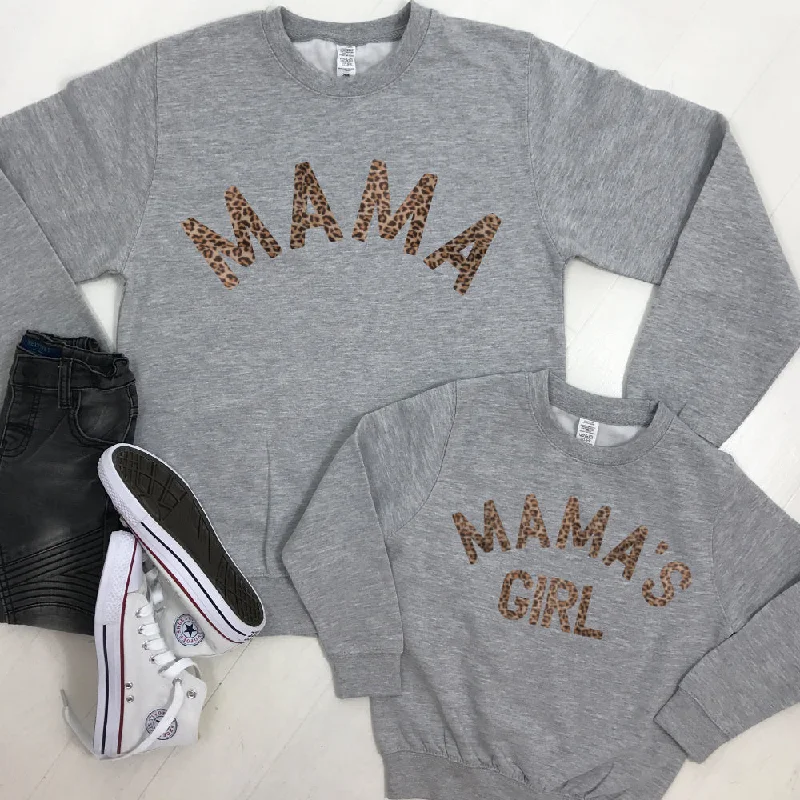 Mama & Mama's Girl Leopard Sweatshirts Heather Grey (MRK X) Hoodie with Ribbed Neckline Snug Warm Mama & Mama's Girl Leopard Sweatshirts Heather Grey (MRK X) Hoodie with Ribbed Neckline Snug Warm