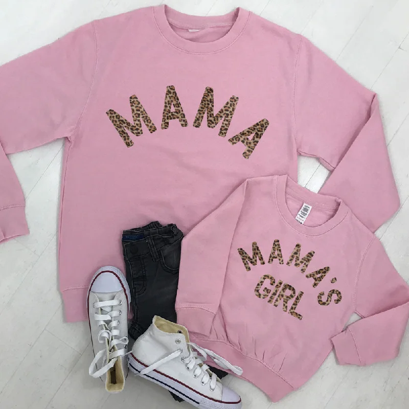 Mama & Mama's Girl Leopard Sweatshirts (MRK X) Hoodie with Zipper Versatile Modern