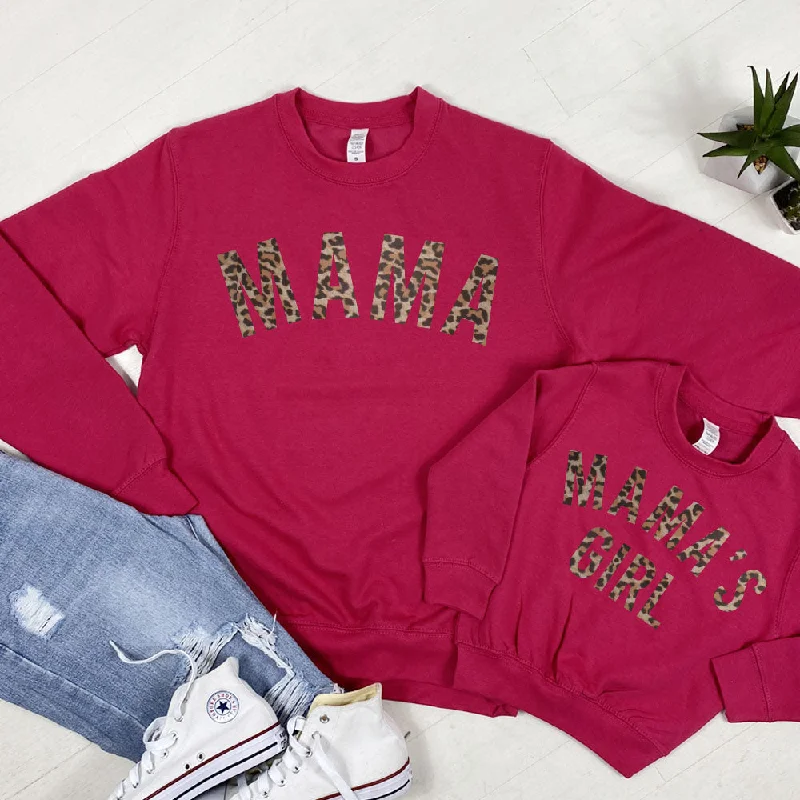 Mama & Mama's Girl Leopard Sweatshirts (MRK X) Hoodie with Button Classic Timeless