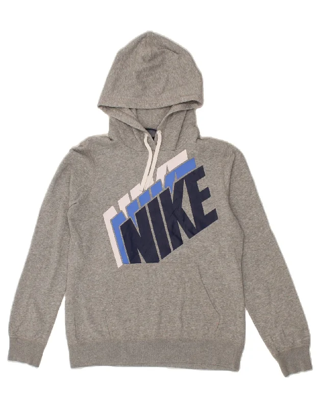 NIKE Mens Graphic Hoodie Jumper Medium Grey Hoodie with Puffed Sleeves Voluminous Trendy NIKE Mens Graphic Hoodie Jumper Medium Grey Hoodie with Puffed Sleeves Voluminous Trendy
