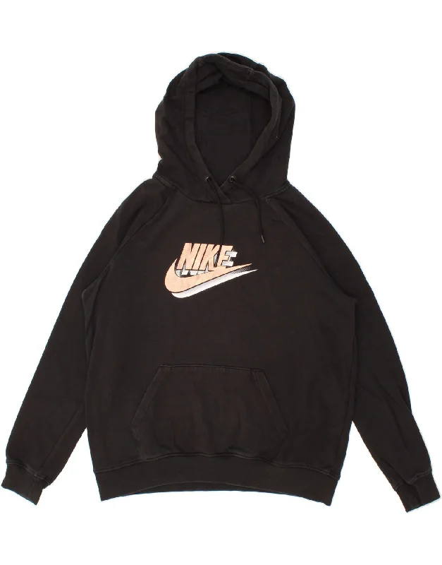 NIKE Womens Graphic Hoodie Jumper UK 16 Large Black Cotton Hoodie with Hem Elastic Stretchable Comfortable NIKE Womens Graphic Hoodie Jumper UK 16 Large Black Cotton Hoodie with Hem Elastic Stretchable Comfortable