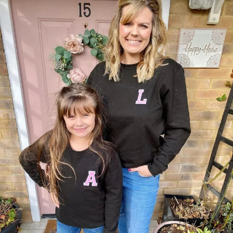 Patch 22 Black Matching Initial Sweatshirts Hoodie with Applique Textured Unique