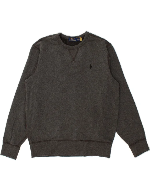 POLO RALPH LAUREN Womens Loose Fit Sweatshirt Jumper UK 14 Medium Grey Hoodie with Front Slit Layering Stylish POLO RALPH LAUREN Womens Loose Fit Sweatshirt Jumper UK 14 Medium Grey Hoodie with Front Slit Layering Stylish