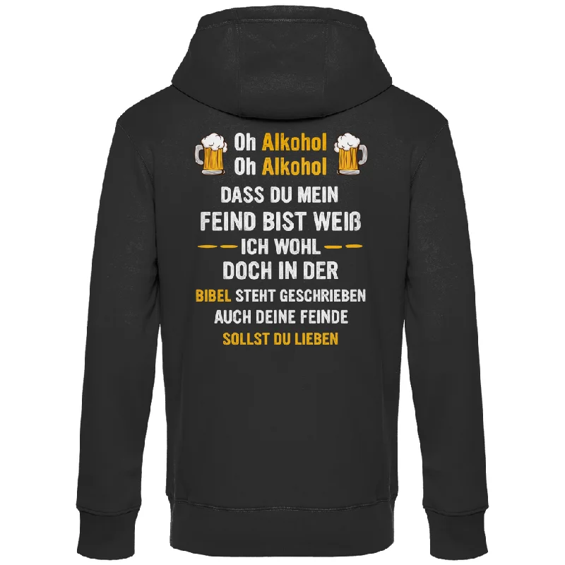 Premium Hoodie "Oh Alkohol" (Backprint) Hoodie with Color Block Contrast Stylish