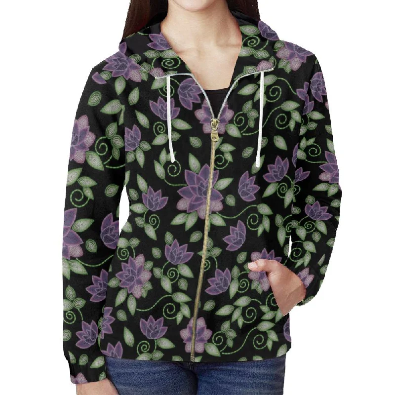 Purple Beaded Rose Full Zip Hoodie for Women Hoodie with Batwing Sleeves Loose Dramatic Purple Beaded Rose Full Zip Hoodie for Women Hoodie with Batwing Sleeves Loose Dramatic